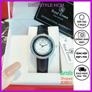 Đồng hồ nữ dây da Royalcr, đồng hồ nữ dây da bò mặt đính đá thiết kế nữ tính sang trọng cực đẹp - DNDStyle