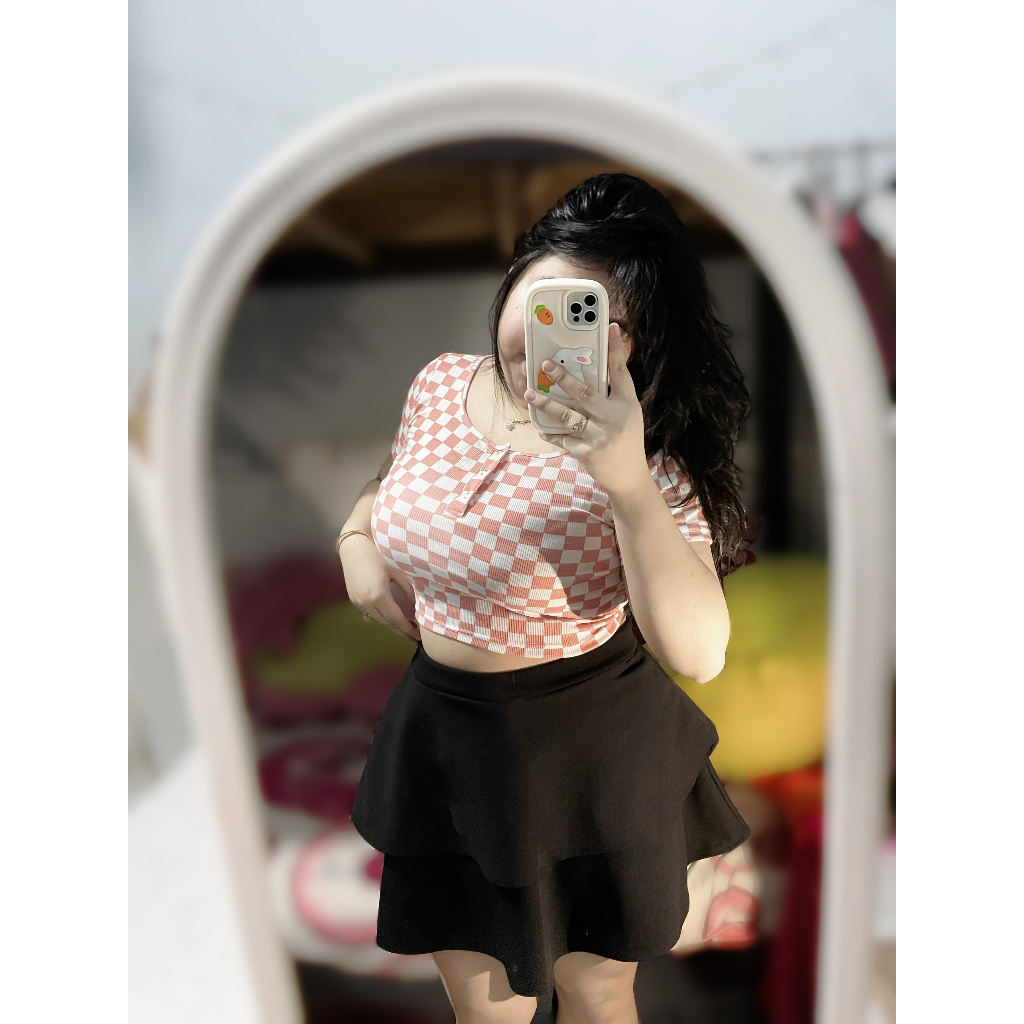 Áo caro cúc bấm cổ vuông nữ bigsize