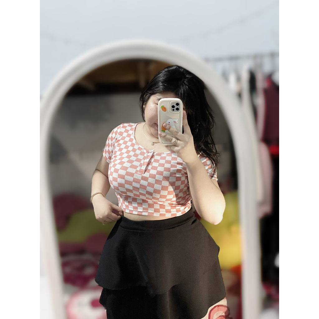 Áo caro cúc bấm cổ vuông nữ bigsize