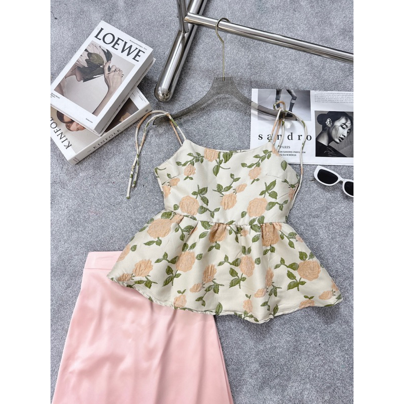 Set Áo 2 dây babydoll hoa gấm 23'September Clothes