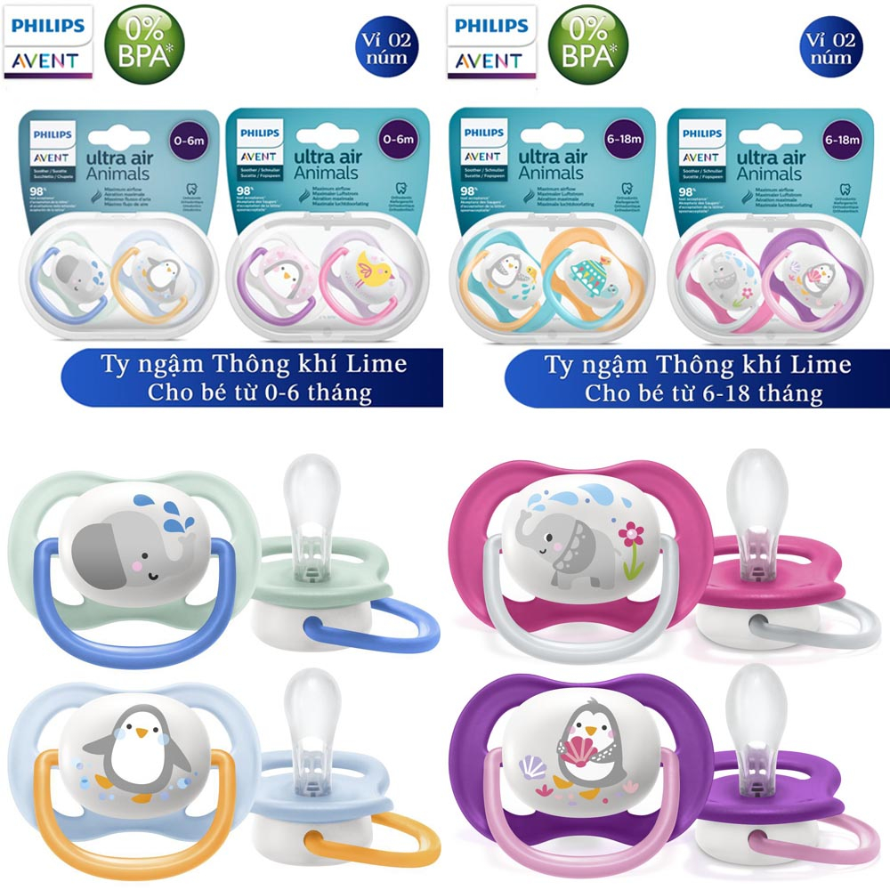 Philips Avent núm ty ngậm thông khí 0-6 tháng SCF080/05 SCF080/06, 6-18 tháng SCF080/07 SCF080/08