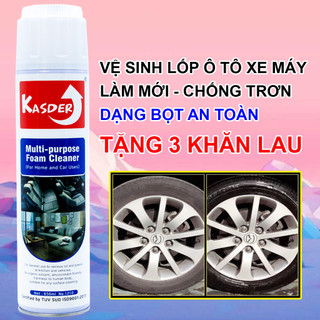 Chai Xịt Vệ Sinh Lốp Ô tô Xe Máy - Rửa Lốp Xe - Lau Sạch Bóng, Chống Trượt - Dạng Bọt, Chai Lớn Tiết Kiệm, TẶNG 3 KHĂN