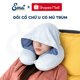 Gối kê cổ cao su non chữ U EMA loại có mũ trùm cao cấp - Kê cổ du lịch, tàu xe, làm việc văn phòng