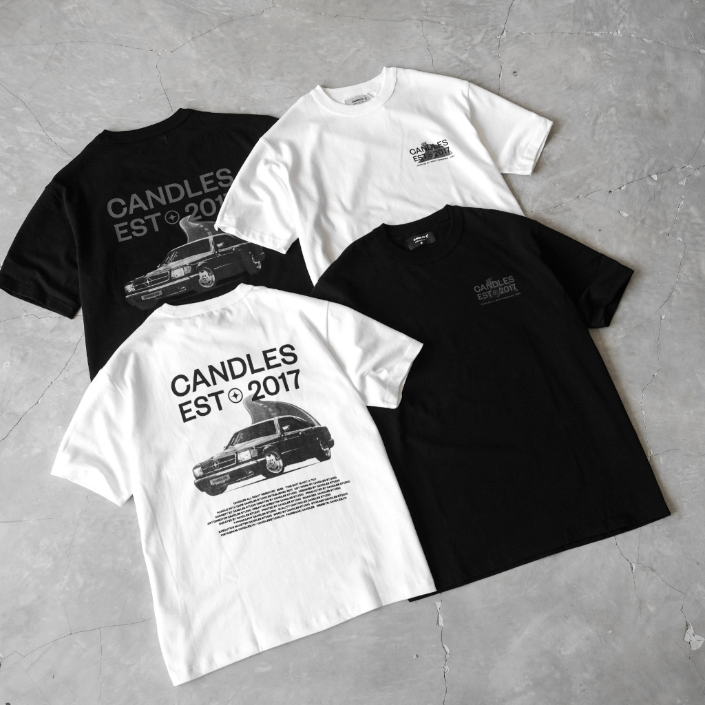 Áo thun nam nữ oversize CANDLES BW CAR hình in sắc nét cotton 100% 280gsm chính hãng