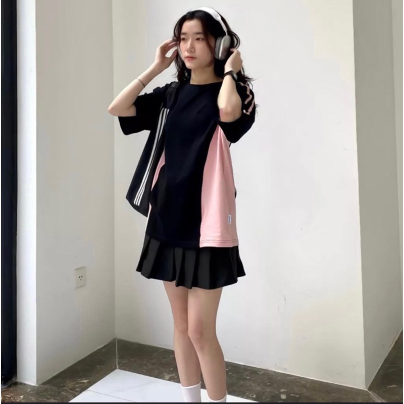Áo phông phối Hồng Đen BYC Form fit unisex cổ tròn chất mềm mát Nhungkudo