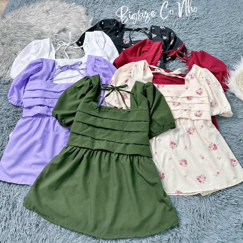 Bộ Đồ Quần Áo Thời Trang Bigsize Nữ Thiết Kế Nhún Trước Cổ Vuông Tay Bồng Cách Điệu SET55