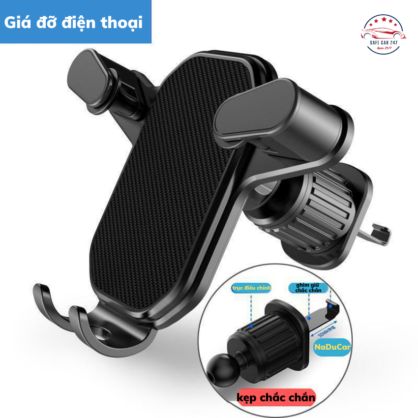 Giá đỡ điện thoại gắn cửa gió điều hòa có móc cài siêu chắc chắn, mặt sần xoay 360 tiện lợi, chất liệu bền bỉ NaduCar