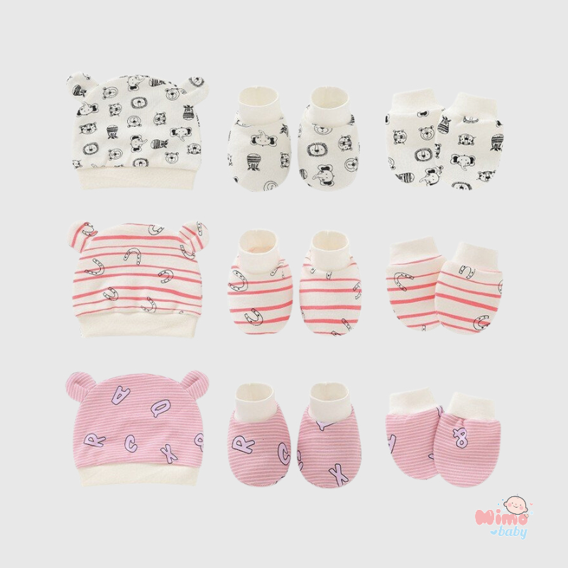 Set 3 món mũ + bao tay + bao chân họa tiết đáng yêu cho bé MD248 Mimo Baby