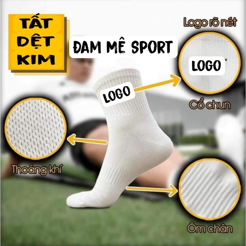 Tất Dệt Kim thể thao, đá bóng cổ trung TRẮNG TRƠN,P.M,MZN, DAS, NAI
