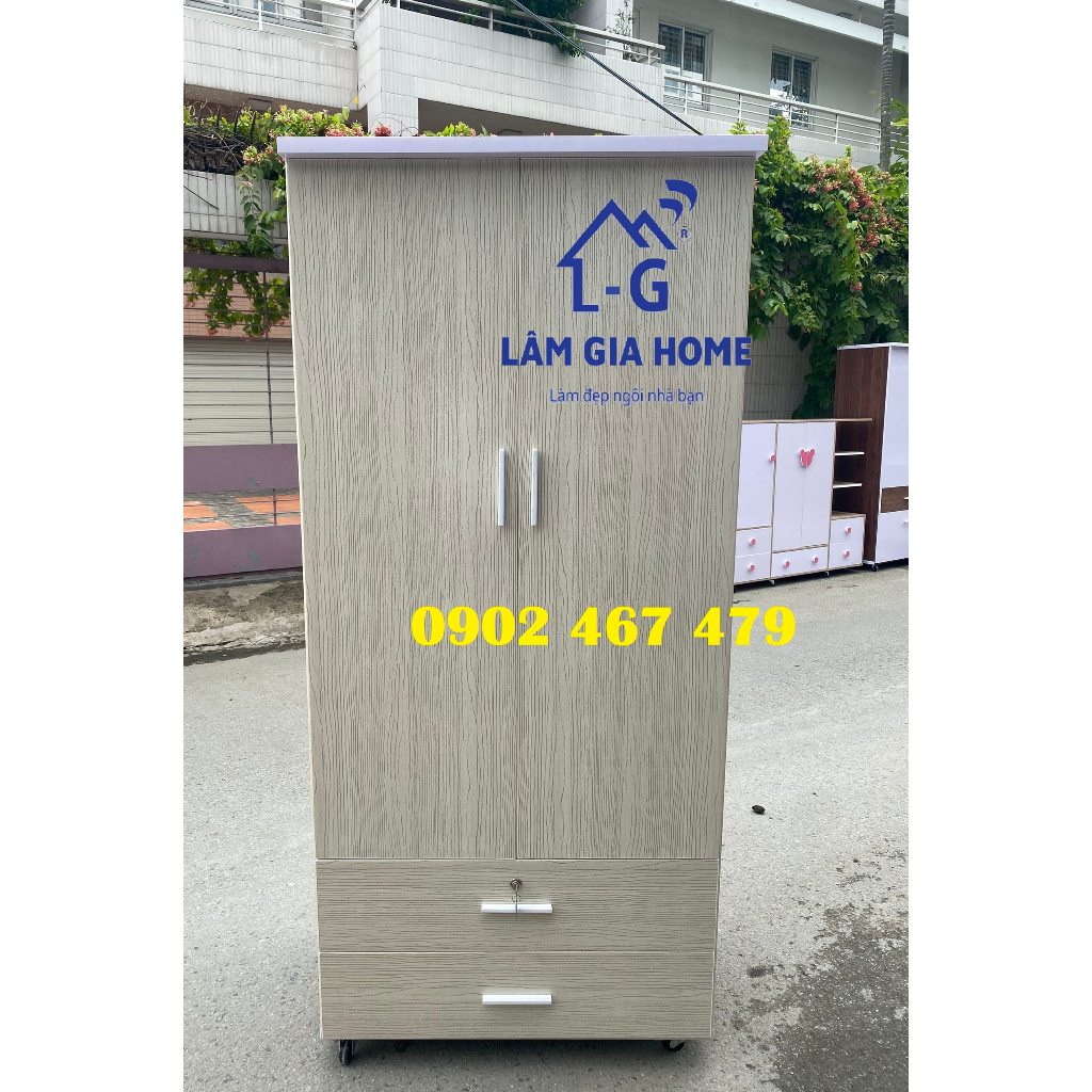 Tủ nhựa 2 cánh màu kem sồi mẫu mới có bánh xe - Giao nhận nhanh