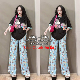Đồ Bộ Thun Gân Bigsize Nữ Ống Suông Rộng Quần Dài Mặc Nhà Đi Chơi Thoải Mái Hottrend B096