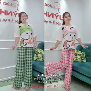 Đồ Bộ Thun Gân Bigsize Nữ Ống Suông Rộng Quần Dài Mặc Nhà Đi Chơi Thoải Mái Hottrend B097