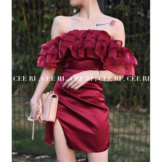 ( ẢNH THẬT - CHÍNH CHỦ CEERI ) Váy trễ vai lụa cao cấp màu trắng / đen