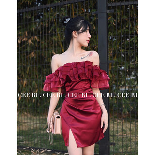 ( ẢNH THẬT - CHÍNH CHỦ CEERI ) Váy trễ vai lụa cao cấp màu trắng / đen