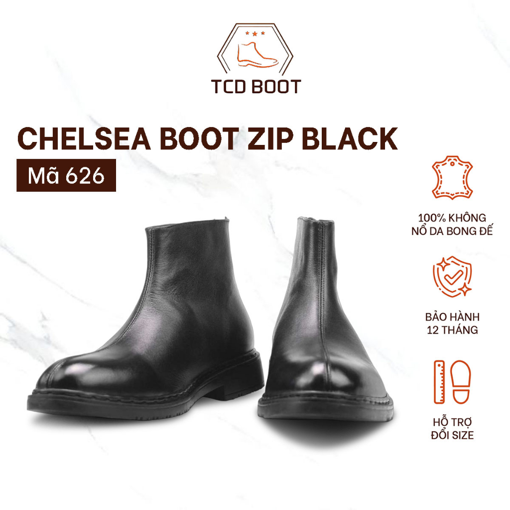 Chelsea Boot Zip Black Da Nhập Khẩu Cao Cấp, Giày Da Nam Kiểu Dáng Công Sở Khóa Hậu - Xưởng Giày Chelsea Boot
