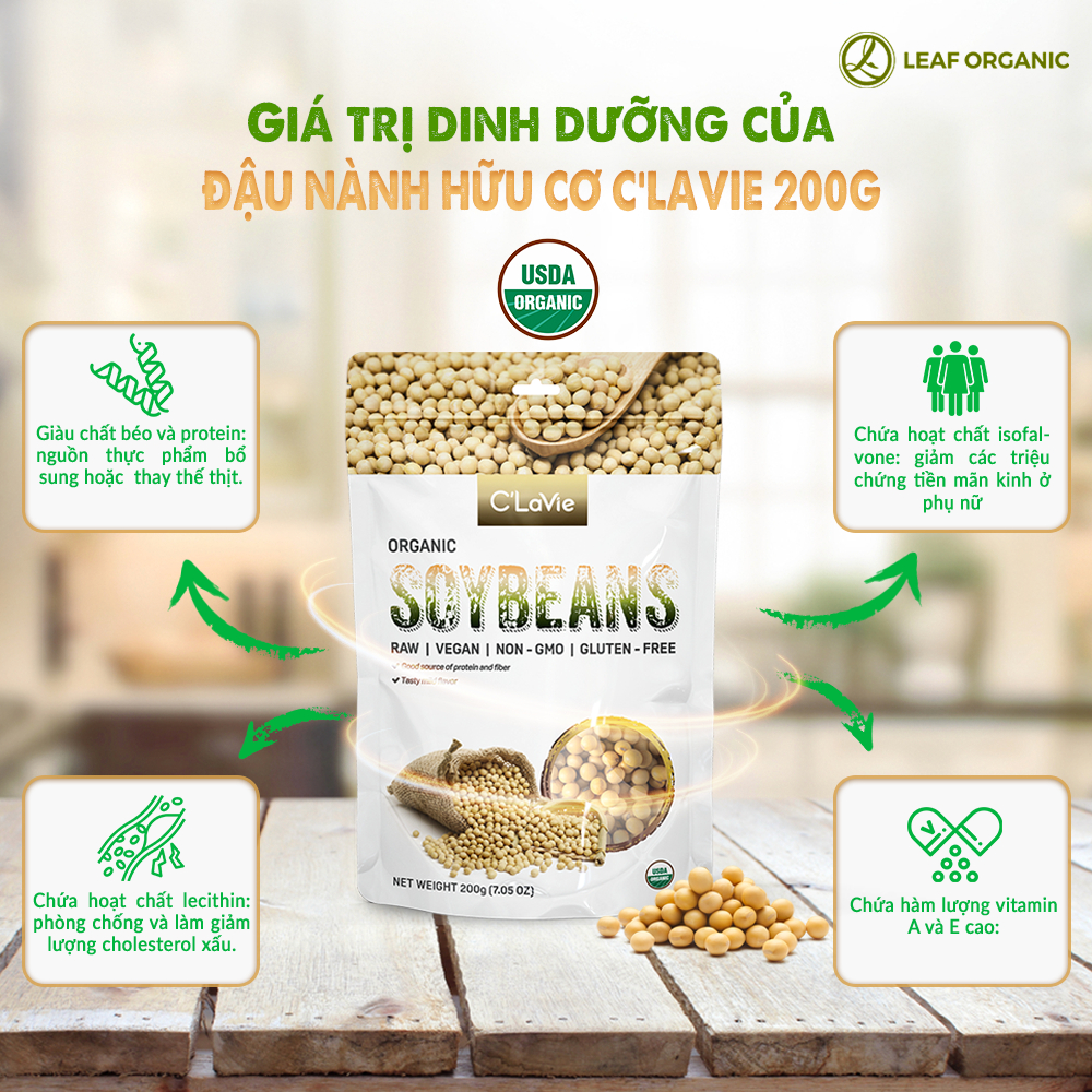 Đậu nành hữu cơ C'LaVie 200g, dùng nấu sữa hạt, soup cháo