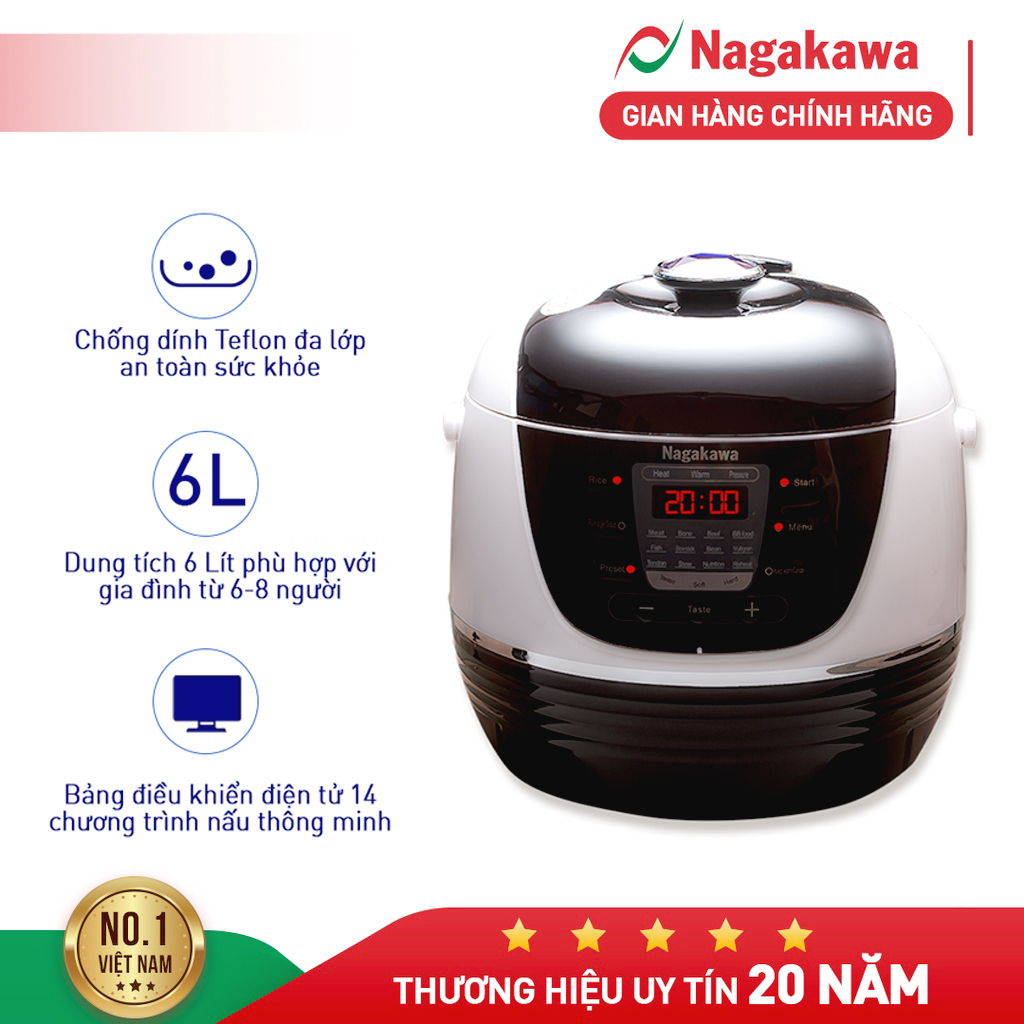 Nồi Áp Suất Điện Tử Nagakawa NAG0206 (6.0 Lít) - Hàng Chính Hãng