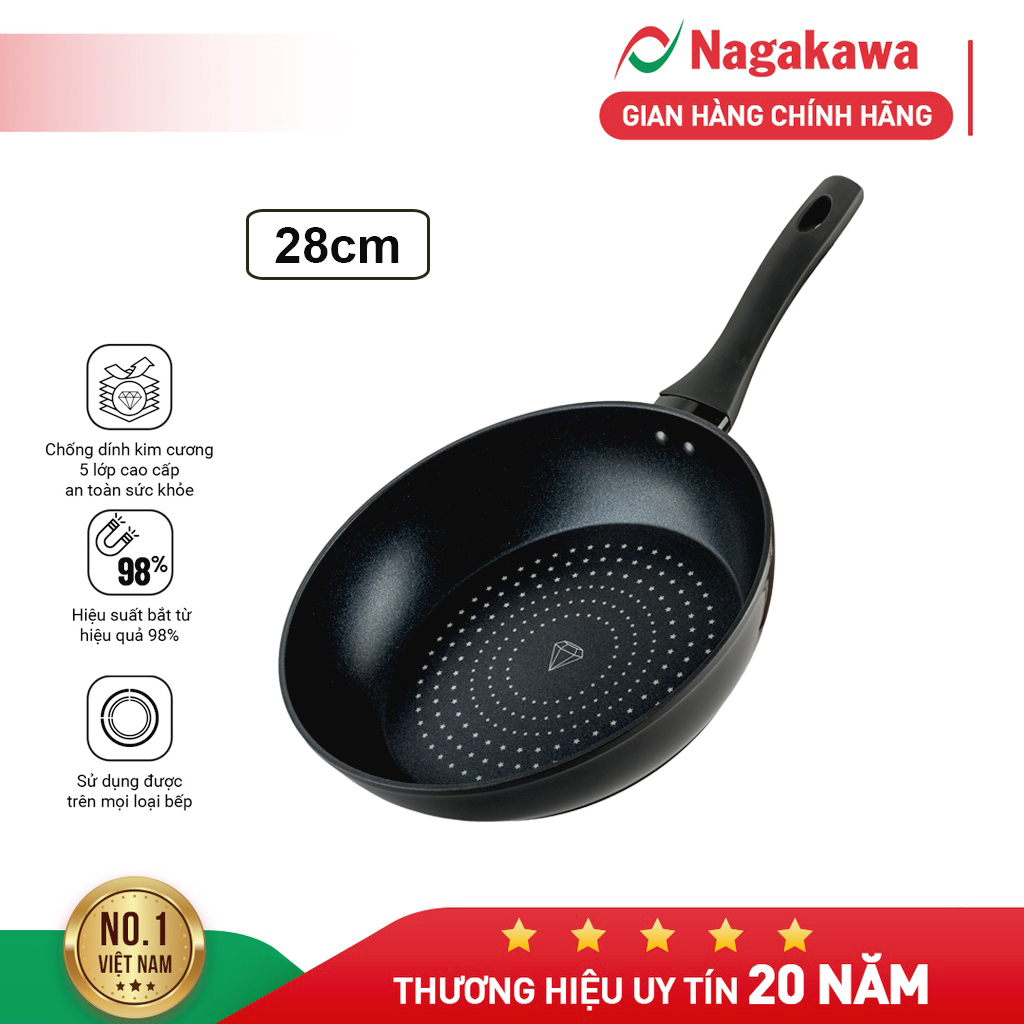 Chảo kim cương đáy từ sâu lòng 28cm Nagakawa NAG2851