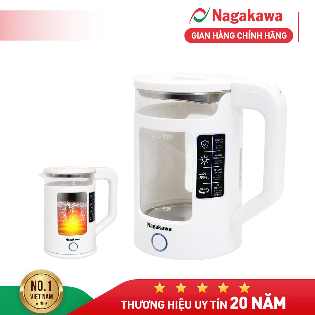 Ấm siêu tốc thủy tinh Nagakawa NAG0318 (1.7L - 1355W) - Bảo hành 12 tháng