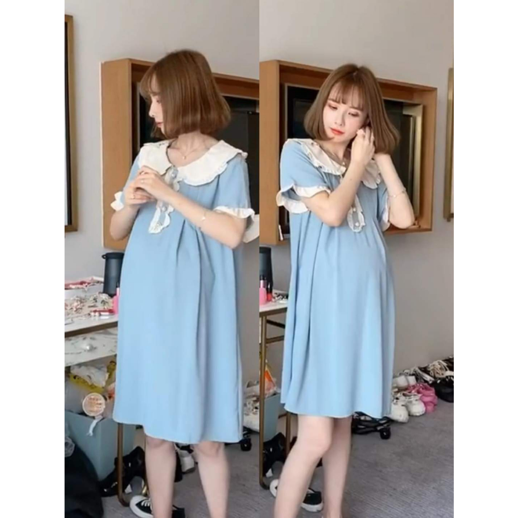 (Bigsize đến 100kg)Váy bầu,đầm bầu bigisze cổ sen phối cúc ngọc,có 3 màu
