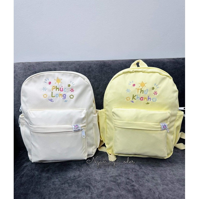Balo đi học THÊU TÊN màu pastel cho bé iu