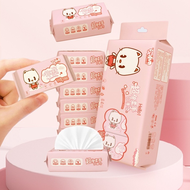 Gói 8 khăn ướt mini - Khăn giấy ướt bỏ túi tiện lợi nhiều hình dễ thương  vanngoc1956