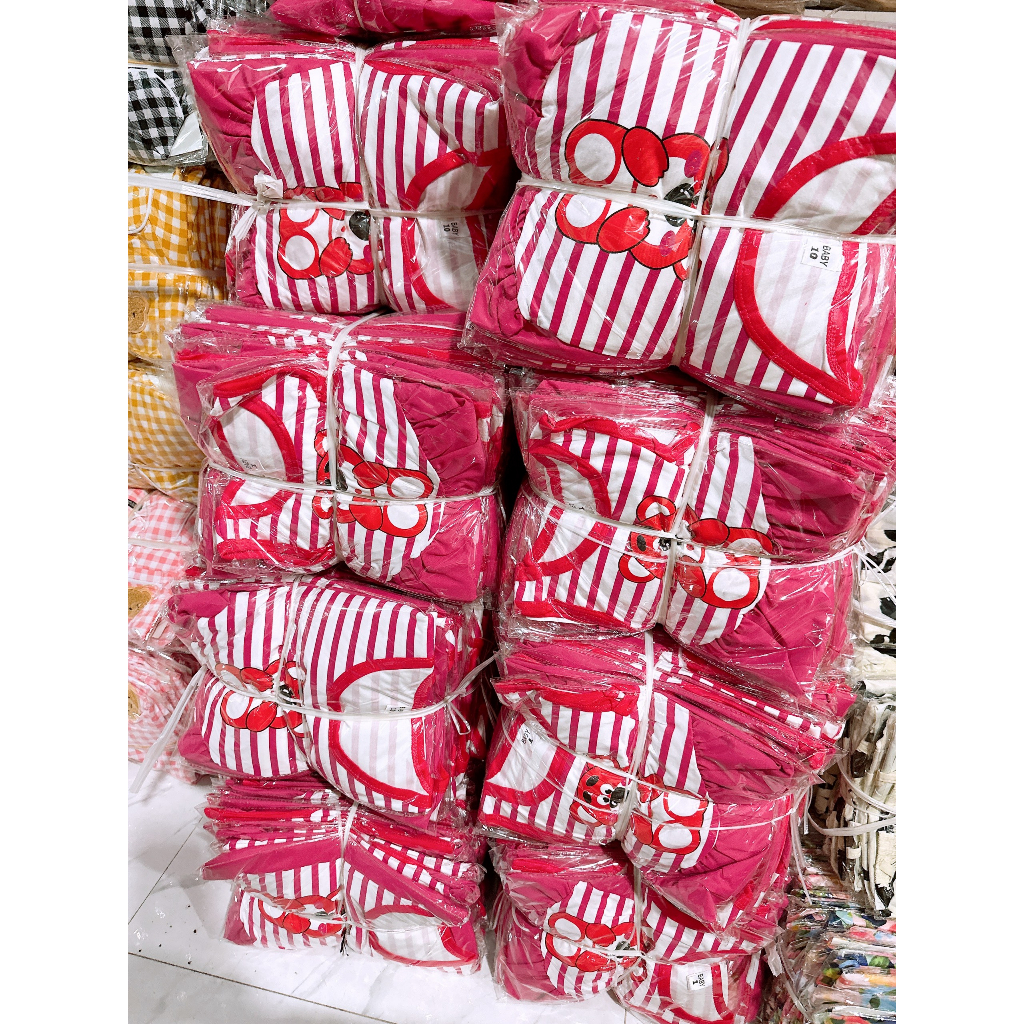 Váy maxi gấu dâu phối kẻ hồng siêu xinh cho bé gái 8-28kg