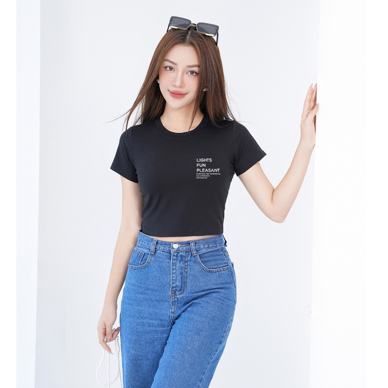 Áo croptop đen in chữ - Áo laptop ôm body thời trang - Loza G0043