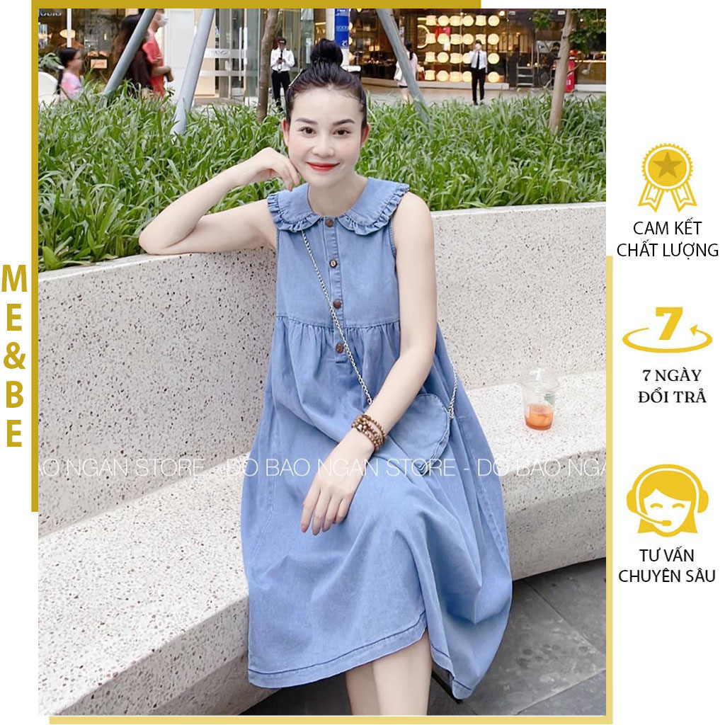 ĐẦM VÁY BẦU CÔNG SỞ MÙA HÈ CHẤT JEANS MỀM MÁT - ĐẦM BẦU BABYDOLL BÒ MẶC TRƯỚC VÀ SAU SINH CỰC ĐẸP FREESIZE