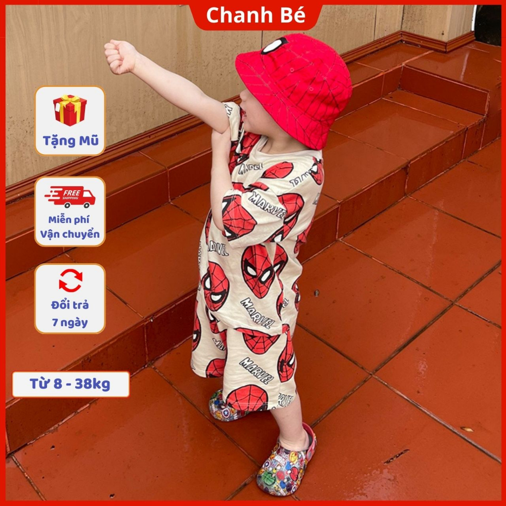 Bộ bé trai nhện kèm thêm mũ 9-33kg Chanh Bé chất cotton co giãn thoáng mát bé bộ cộc tay bé trai BQA311