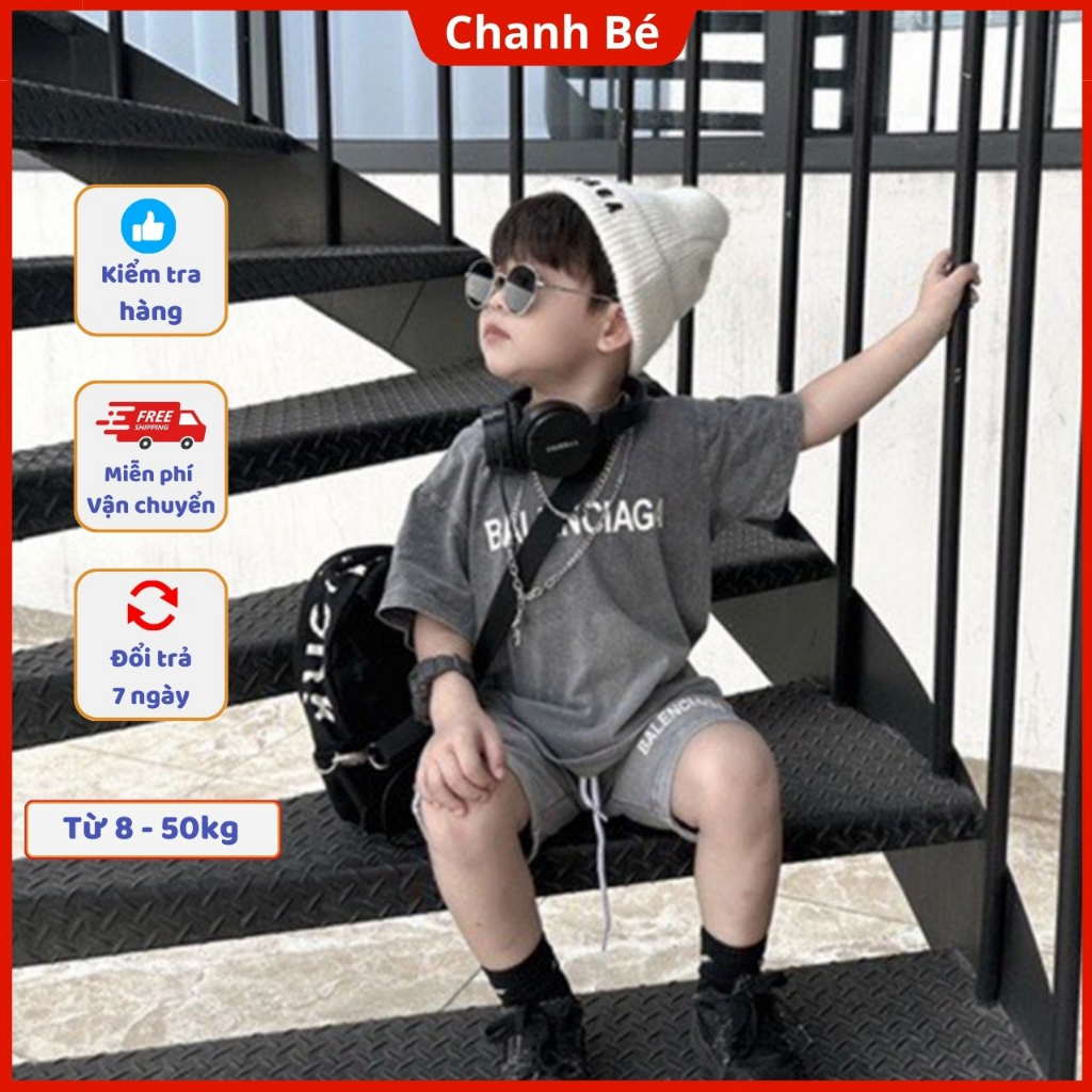 Bộ cộc tay bé trai balenciaga 9-50kg đồ bộ mùa hè cho bé mặc nhà đi chơi đều đẹp chất thoáng mát màu loang xám BQA291