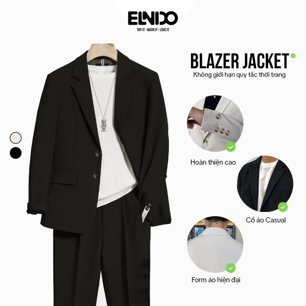 Áo khoác blazer nam nữ có đệm vai form rộng hàn quốc thời trang trẻ trung phong cách ELNIDO