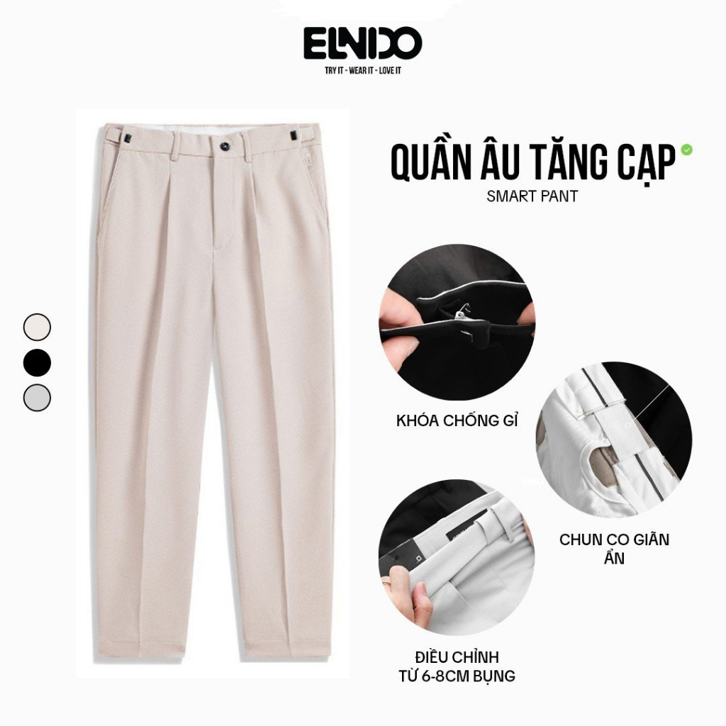 Quần tây âu Sidetab ống rộng cạp điều chỉnh phong cách Hàn Quốc ELNIDO