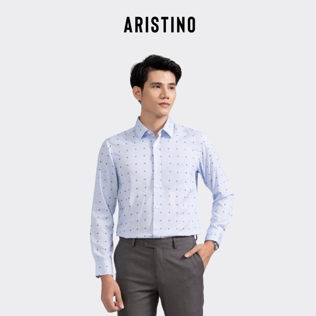 Áo sơ mi nam dài tay ARISTINO phom Regular Fit, màu xanh biển kết hợp họa tiết in trẻ trung, lịch lãm - ALS07802