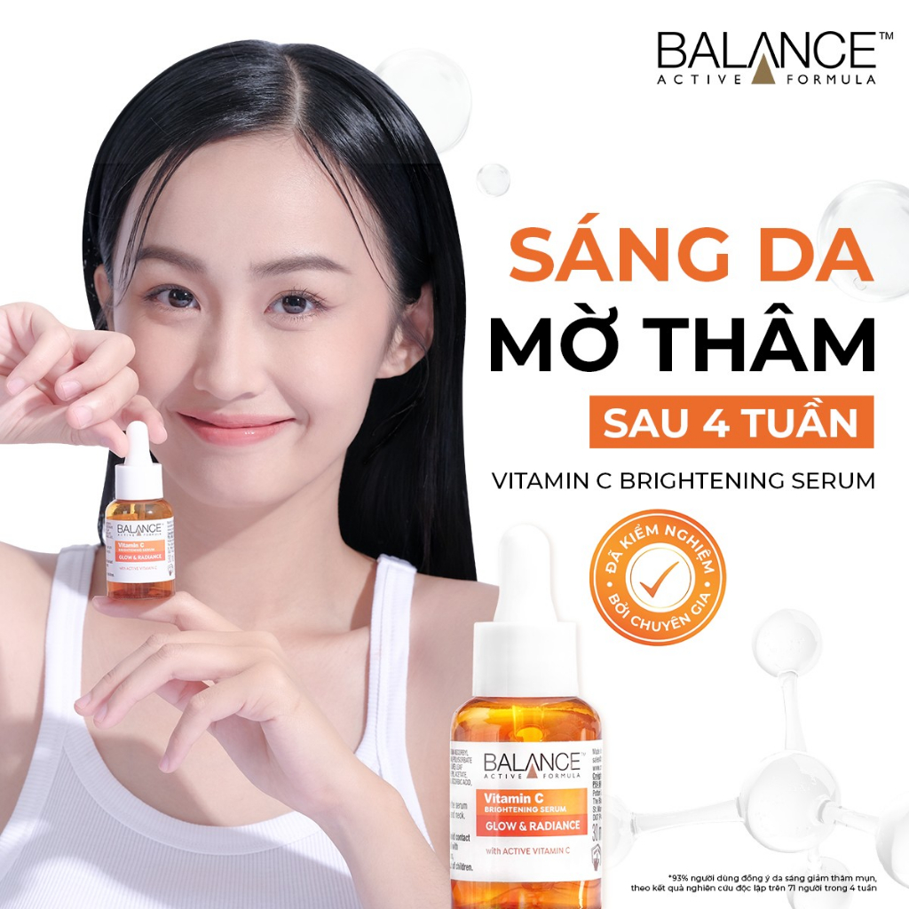 Combo trắng da căng mượt serum Vitamin C + serum Hyaluronic Balance Active Formula 30ml/ chai