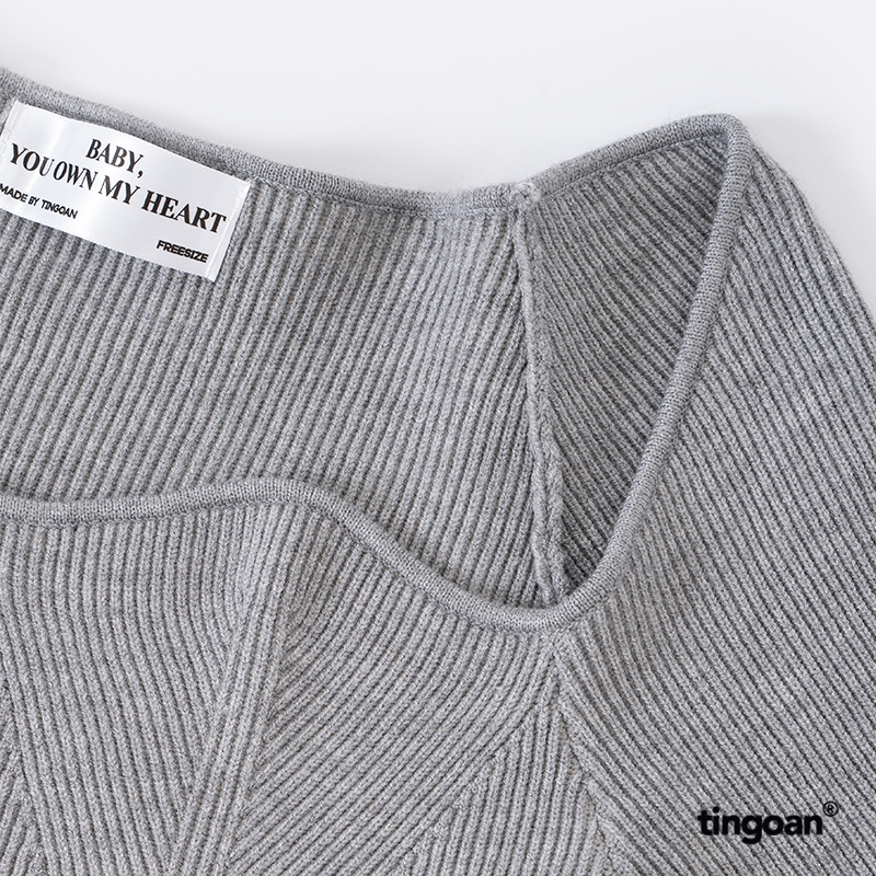 TINGOAN® - Áo len xù dài tay cổ lượn viền xám nhạt TIFFANY TOP/GR phiên bản mới nhất tháng 10 năm 2023