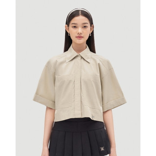 Dvrk - áo sơ mi ngắn tay form crop nữ đính logo kim loại-dvrk-23ss