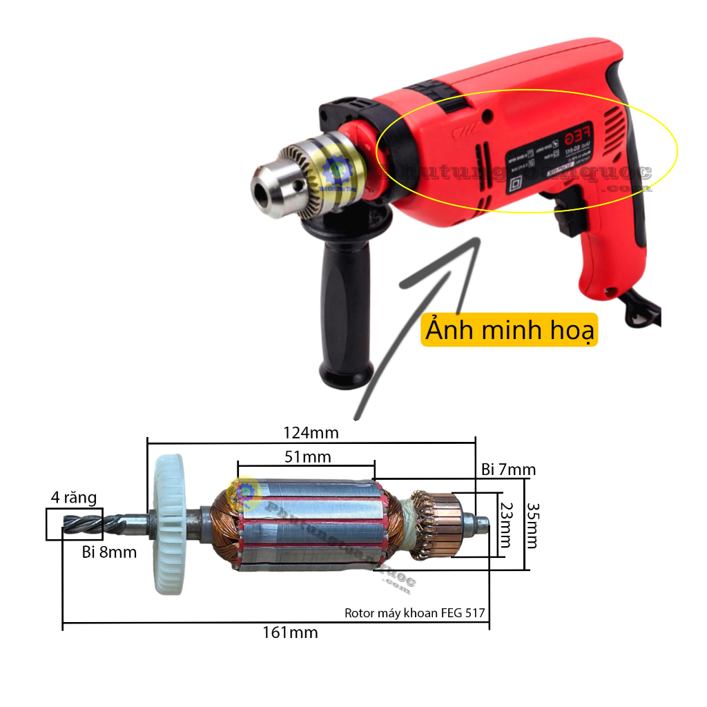 Rotor Máy Khoan FEG EG-517 | Máy Khoan 13mm FEG 517 100% Dây Đồng