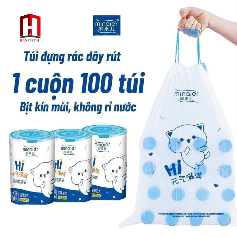 Cuộn Túi Đựng Rác 100 Cái Có Dây Buộc Loại Siêu Dày Dai Chắc Chắn Kích Thước 45*50cm Sức Chứa Lớn