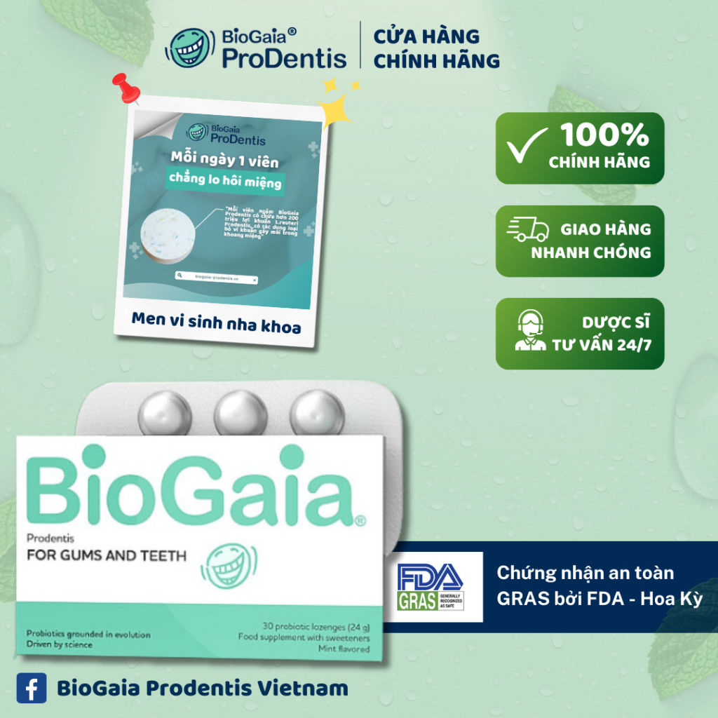 Men vi sinh cải thiện tình trạng răng miệng và tiêu hóa đường ruột BioGaia Prodentis - Viên ngậm Thụy Điển chính hãng