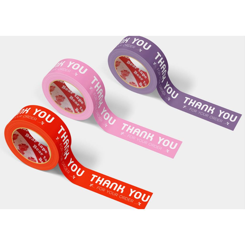 3 cuộn băng keo in chữ thank you gồm 3 màu tím, hồng, cam, 48mm