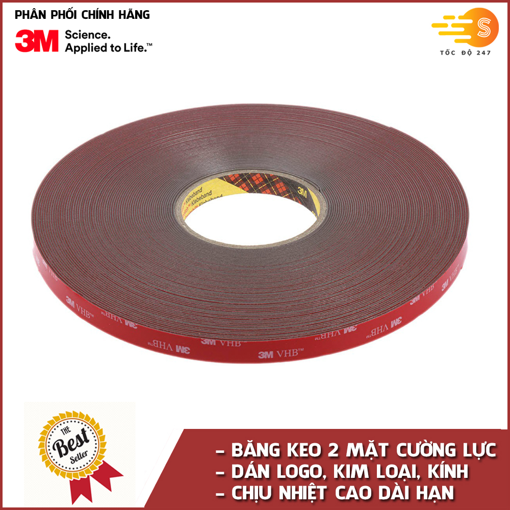 Băng keo 2 mặt cường lực siêu dính màu xám VHB GPL-110 3M - nhiều kích thước, dán logo, đồ chơi xe
