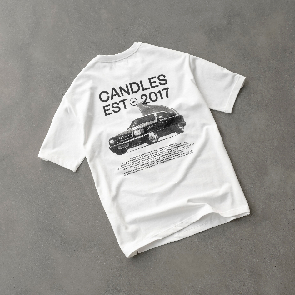 Áo thun nam nữ oversize CANDLES BW CAR hình in sắc nét cotton 100% 280gsm chính hãng