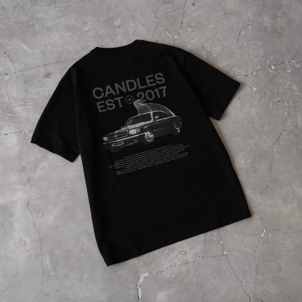Áo thun nam nữ oversize CANDLES BW CAR hình in sắc nét cotton 100% 280gsm chính hãng