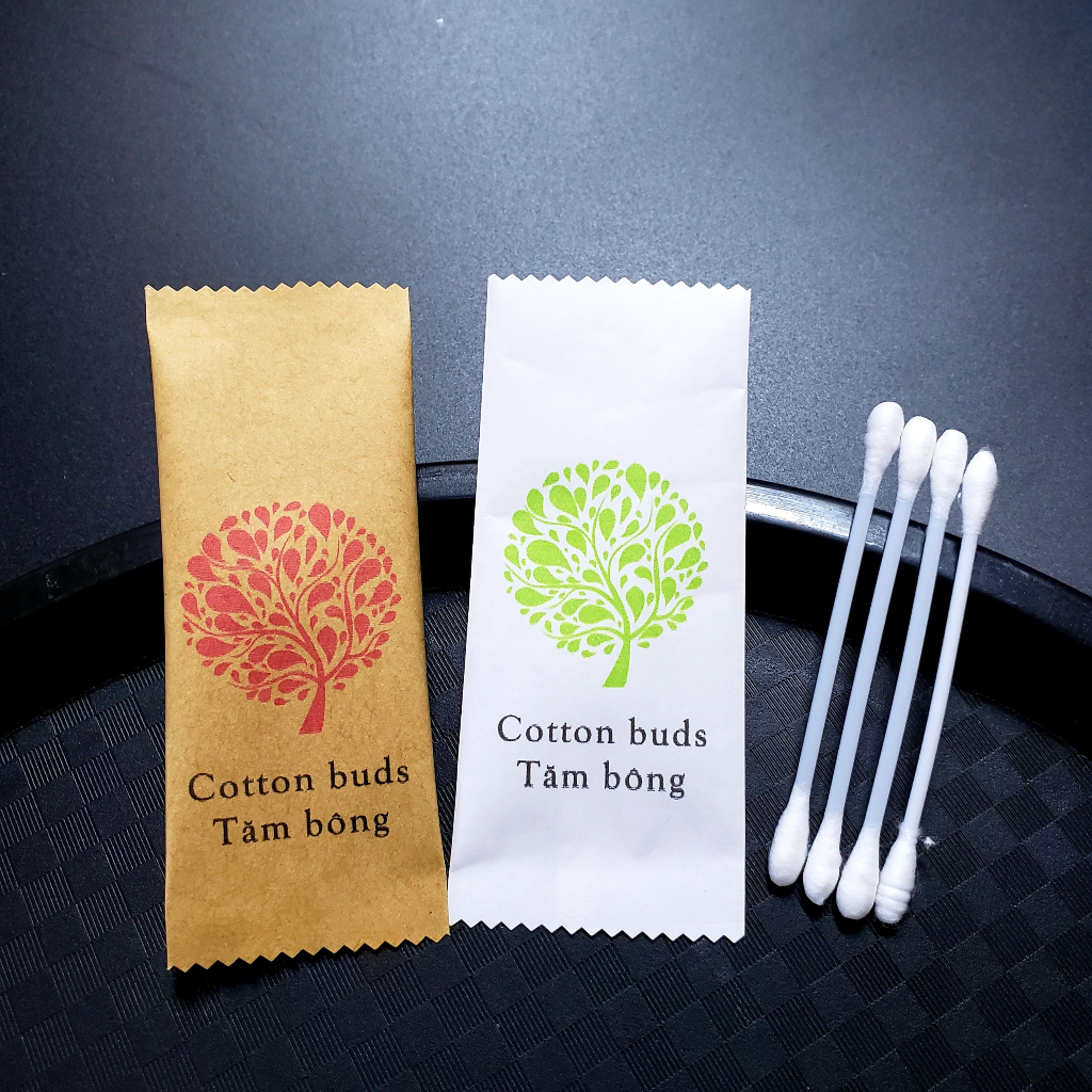 Miễn phí in logo - 100 Tuýp tăm bông túi giấy dành cho nhà nghỉ, khách sạn