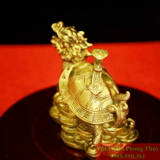 Tượng đồng long quy cõng gậy như ý 10.5x7x8.5 cm -400g