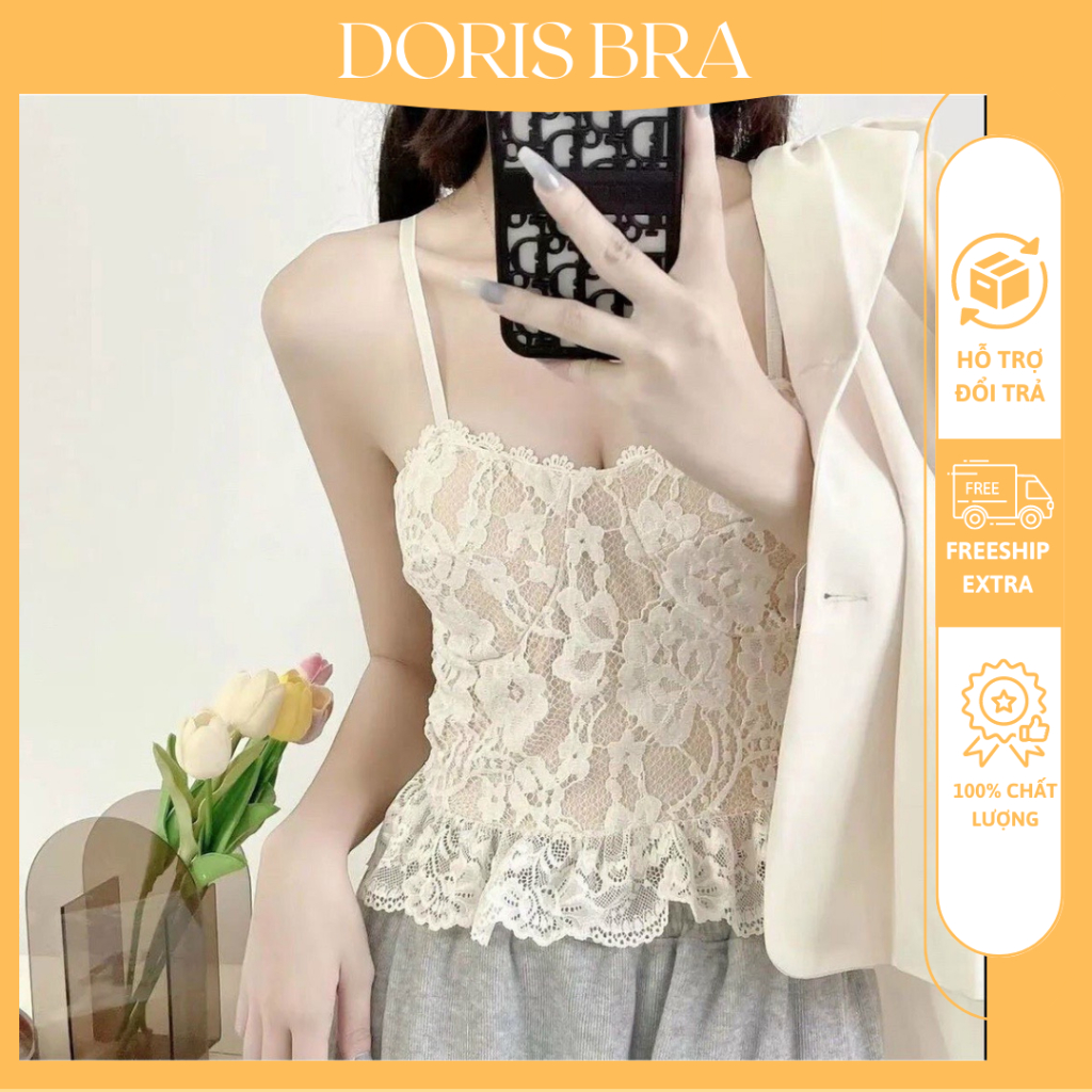 Áo bra ren hoa croptop 2 dây phối bèo quyến rũ có đệm mút siêu sang chảnh điệu đà