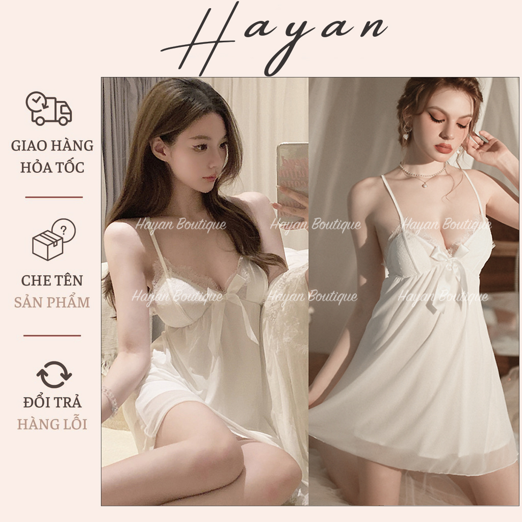 HT338 Váy ngủ sexy 2s nơ v1 tôn dáng kèm ĐỆM LÓT, đồ ngủ ren đơn giản gợi cảm HT338