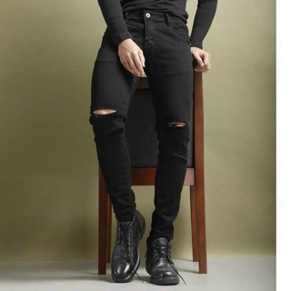 quần bò jean nam dài trơn rách gối nhiều màu đen xanh xám đẹp,chất jean co giãn tốt chuẩn form thời trang