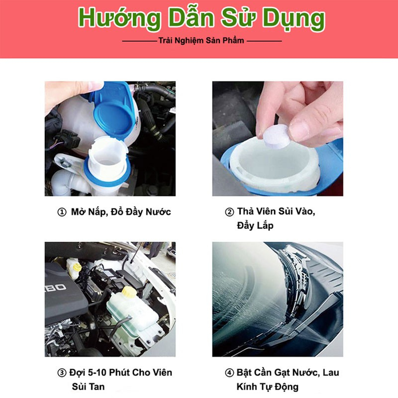 Viên sủi rửa kính ô tô pha 4 lít nước